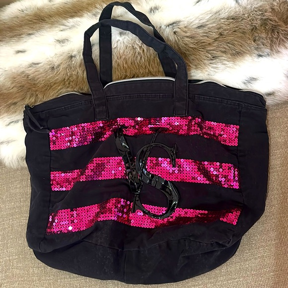 Victoria's Secret Handbags - Victoria's Secret Black and Pink Tote Bag